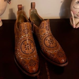 Brown Leather Ankle Boots with Cutout Design